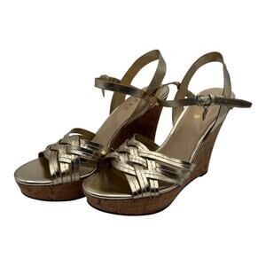 Guess Gold Strappy Cork Wedges, Size 8.5M
